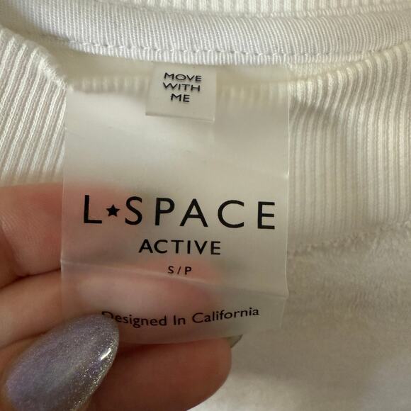 L*SPACE | White Terry Cloth Crew Neck Crop Top with wide sleeves | Small - Picture 5 of 5